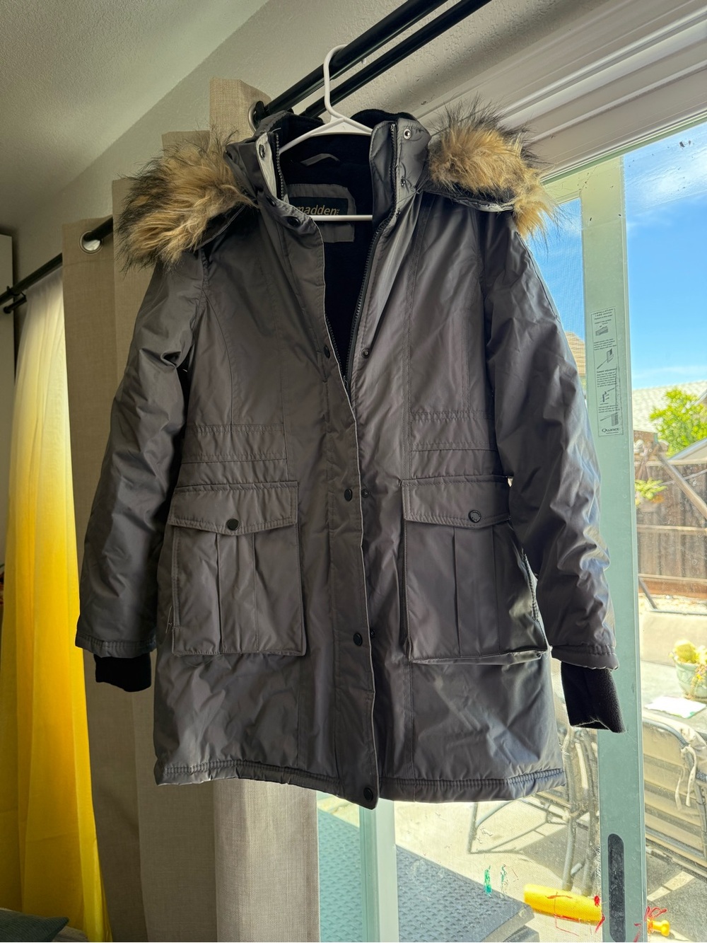 Madden NYC Faux-Fur Hooded Parka Jacket - Gray Small